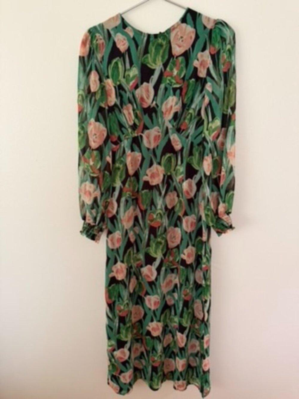 Fore Green Floral Long Sleeve Midi Dress Size Small